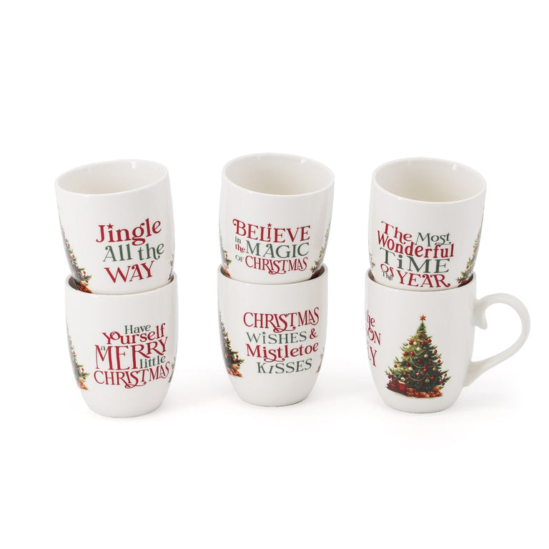 Merry Little Christmas Set of 6 Mugs in Hatbox