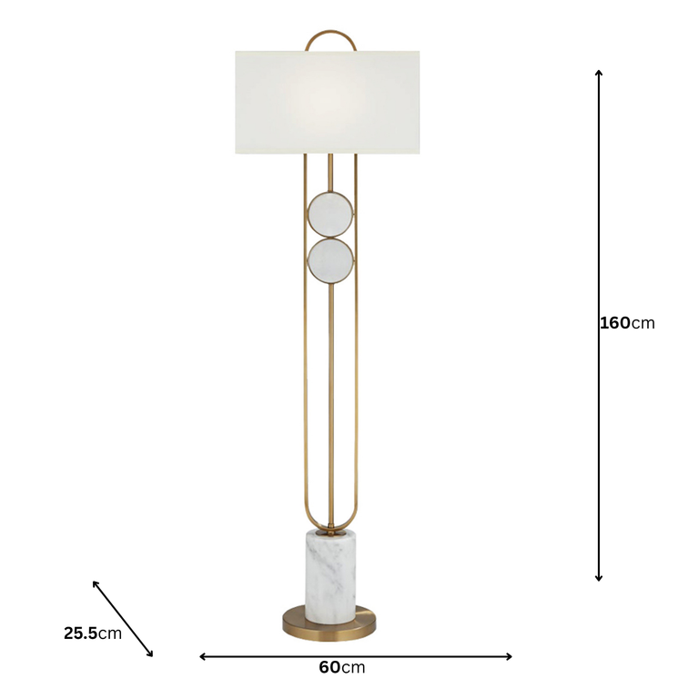 Metal And Marble Floor Lamp with White Rectangular Shade – Antique Brass Floor Lamp for Home Decor
