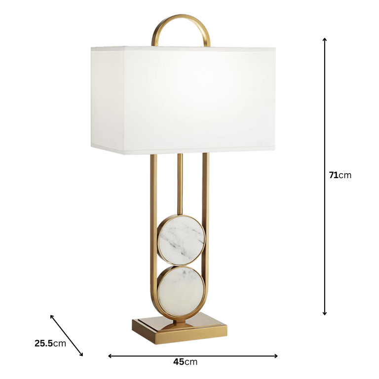 Metal And Marble Table Lamp – Modern Antique Brass Table Lamp with White Rectangular Shade | Lighting Collection