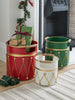 Decorative green metal container for home accessories
