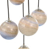 Mikara 12 Light Cluster Pendant Chrome close view pictureof the planet glass shades