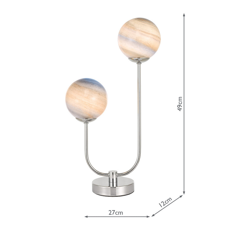 Mikara 2 Light Table Lamp Chrome And Planet Glass Shades - Modern Lighting Collection
