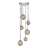Mikara 6 Light Cluster Pendant Chrome & Planet Glass with adjustable shades lenght for changing configuration
