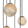 Mikara 6 Light Cluster Pendant Chrome & Planet Glass close view picture of the planet glass shade