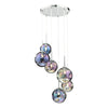 Mira 6 Light Cluster Pendant Polished Chrome and Iridised Glass Shades picture on the white background