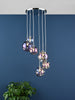 Mira 6 Light Cluster Pendant Polished Chrome and Iridised Glass Shades life style picture