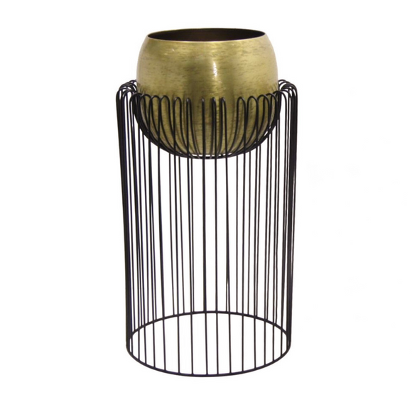 Misha Planter With Stand Brass and Black Large picture on the white background