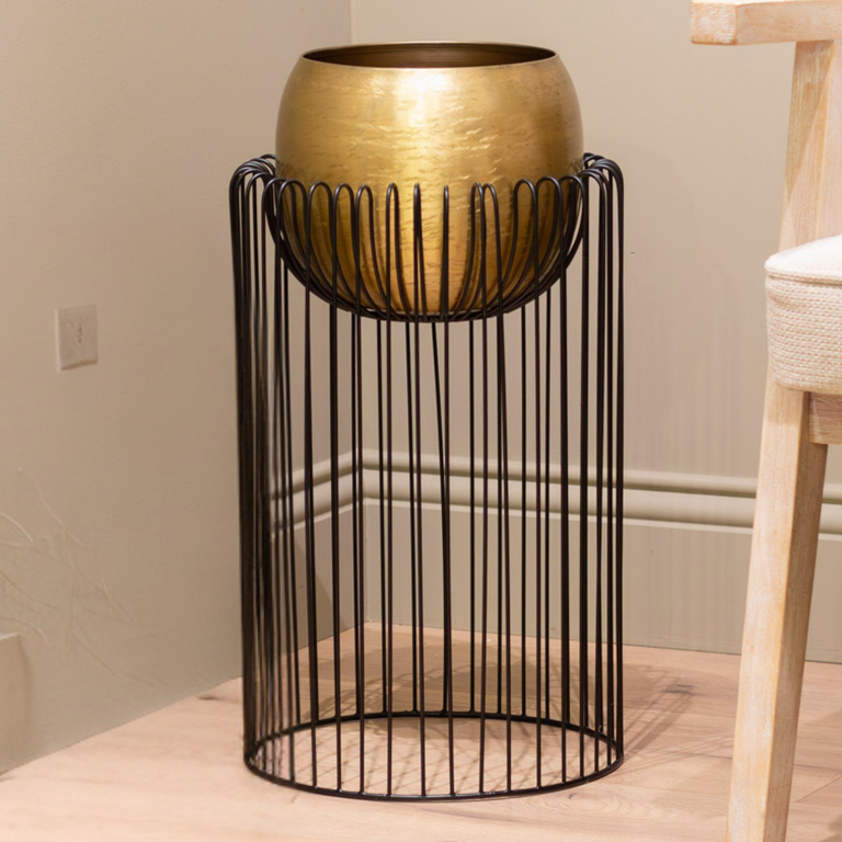 Misha Brass Black Large Planter with Stand – Modern Plant Stand