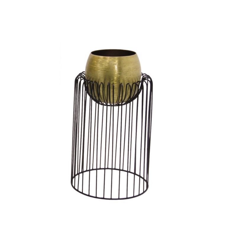 Misha Brass Black Planter with Stand – Small Modern Plant Stand
