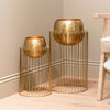 Misha Set of 2 Planters With Stand Gold close view picture of the planters design