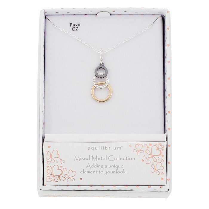 Mixed Metal Elegant Circles Necklace - Silver Plated Giftware
