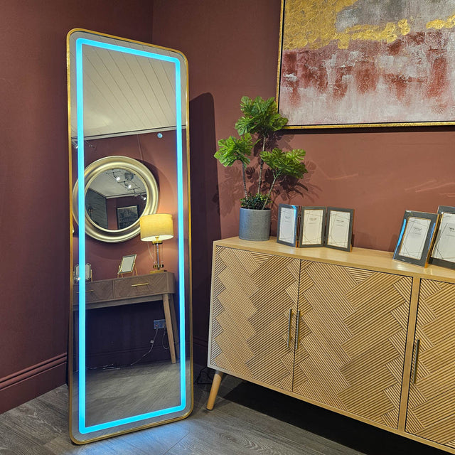 Modena LED Cheval Mirror Gold – Floor & Full Length Arch Mirror