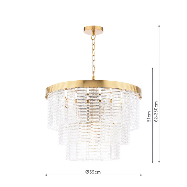 Moesha 6 Light Pendant Natural Brass and Ribbed Glass Shade Ceiling Hanging Light for Home Decor