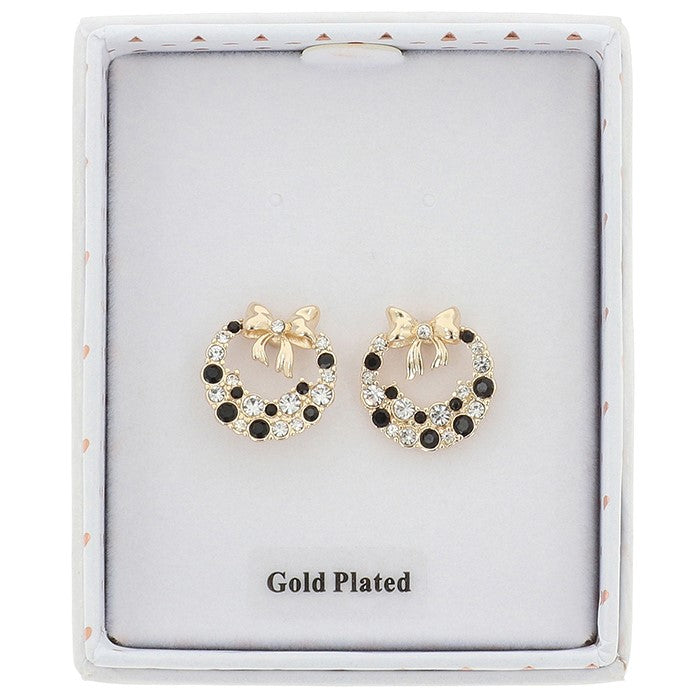 Monochrome Circle Bow Gold Plated Earrings - Giftware Collection
