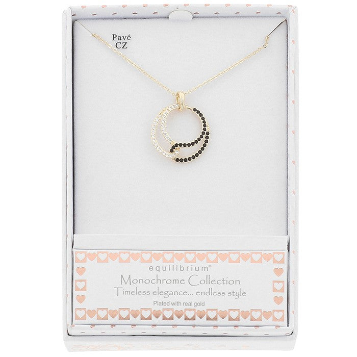 Monochrome Entwined Circles Gold Plated Necklace - Pendant Jewellery