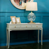 Monroe Sage Wooden Console Table with Marble Top & 3 Drawers life style picture