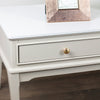 Monroe Coffee Table With Marble Top Stone close view picture of the tabe top and drawer
