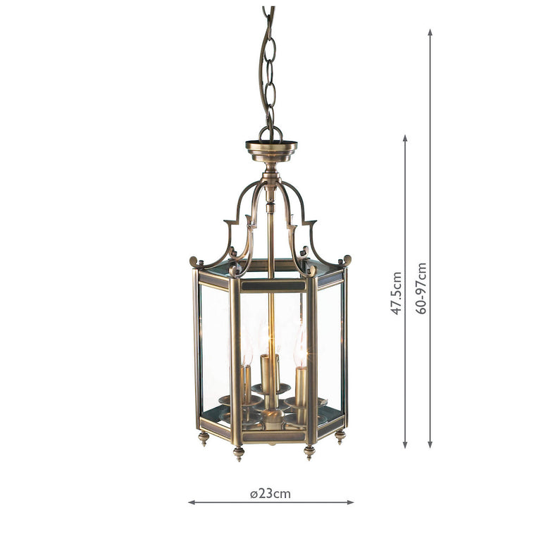 Moorgate 3 Light Lantern Antique Brass and Glass Ceiling Light Pendant fot Home Decor