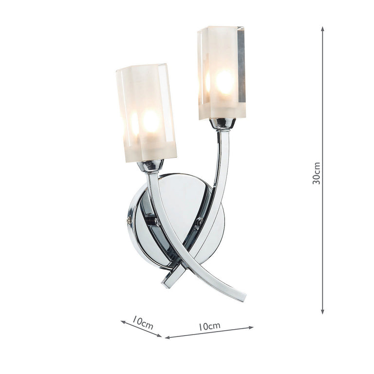Morgan 2 Light Wall Light Polished Chrome Wall Fitting with Frosted Glass Shades