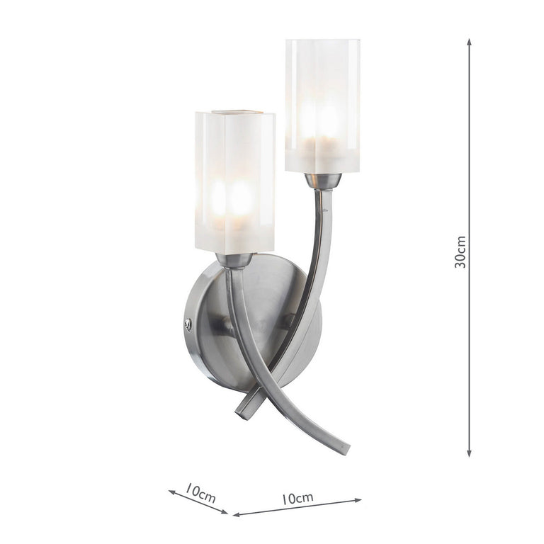 Morgan 2 Light Wall Light Satin Chrome with Frosted Inner Glass Shades