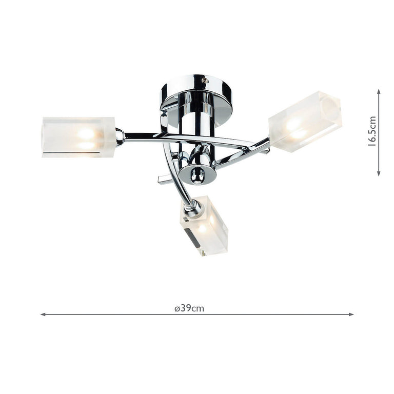 Morgan 3 Light Semi-Flush Polished Chrome Ceiling Light with Frosted Glass Shades