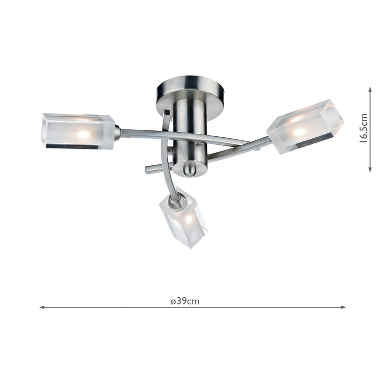 Morgan 3 Light Semi-Flush Satin Chrome Ceiling Light with Frosted Inner Glass Shades