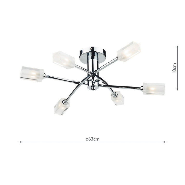 Morgan 6 Light Semi-Flush Polished Chrome Ceiling Light with Frosted Glass Shades