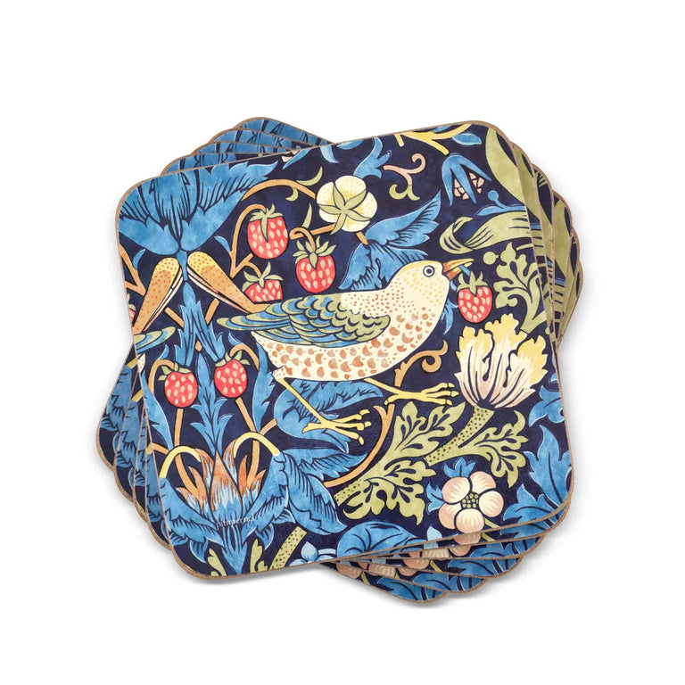Morris & Co Strawberry Thief Set of 6 Coasters - Indigo