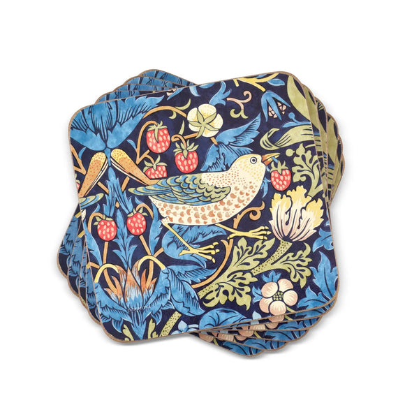 Stylish Morris & Co Strawberry Thief Coasters in Indigo