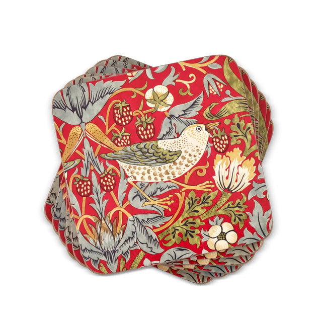 Morris & Co Strawberry Thief Set of 6 Coasters - Crimson