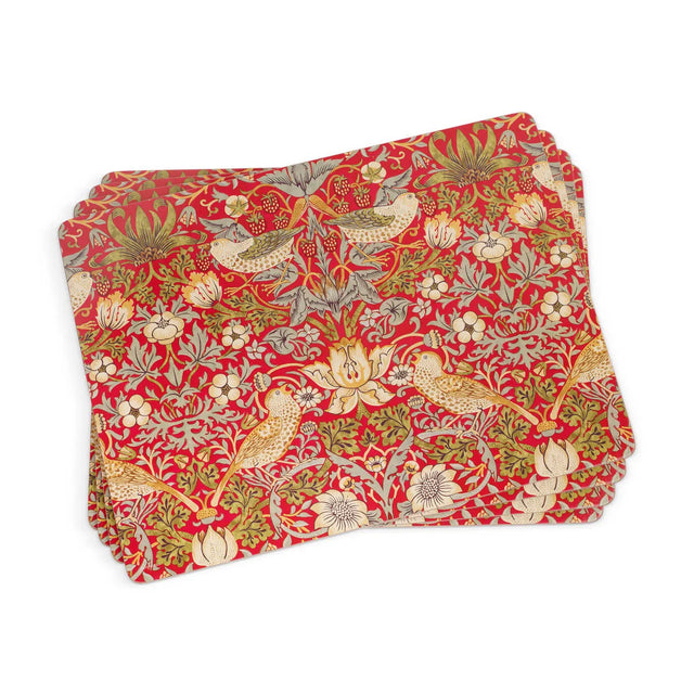 Morris & Co Strawberry Thief Set of 6 Placemats - Crimson