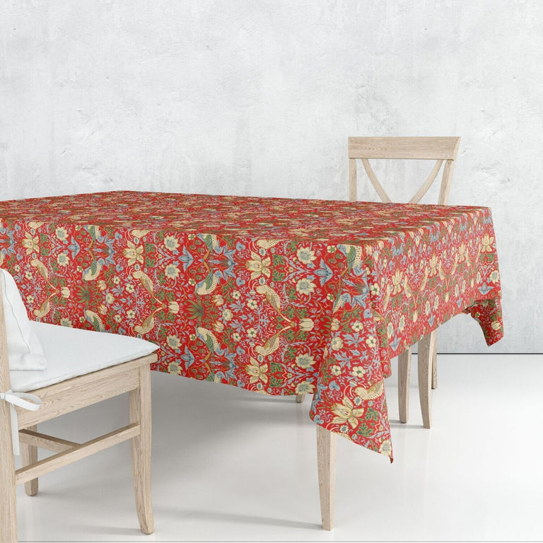 Morris & Co Strawberry Thief Tablecloth - Crimson