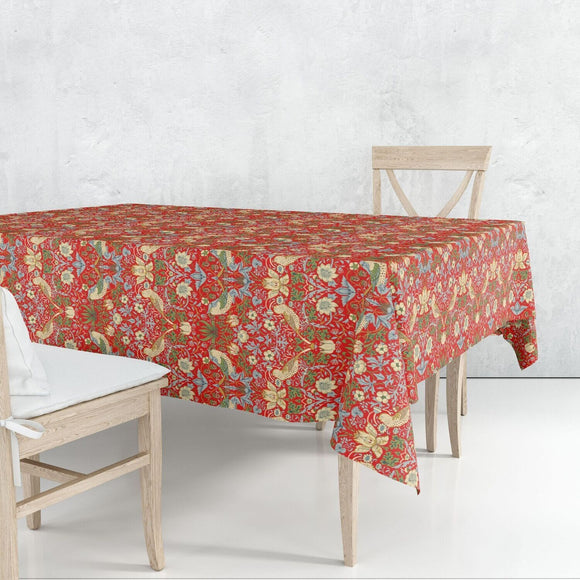 Morris & Co Strawberry Thief Tablecloth - Crimson