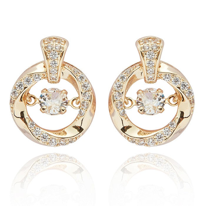 Moving Crystal Circle Twist Gold Plated Earrings