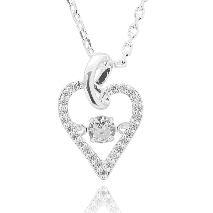 Moving Crystal Pretty Heart Silver Plated Necklace