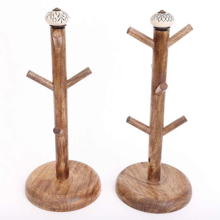 Mug Wood Tree With Ceramic Top - Tea & Coffee Accessories Wooden Stand