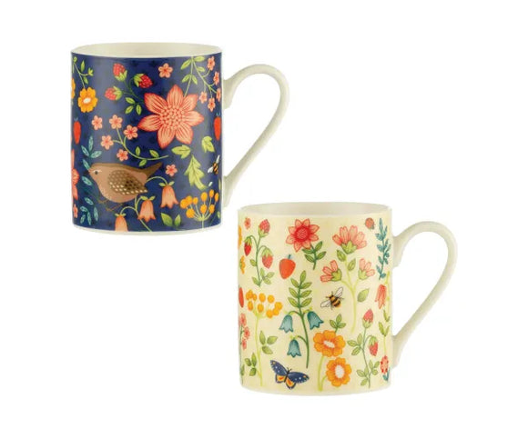 Wild Flower Fine China Assorted Mugs with bird and floral design