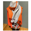 "Stylish Shawl with Orange and Grey Multi Color Pom Design"
