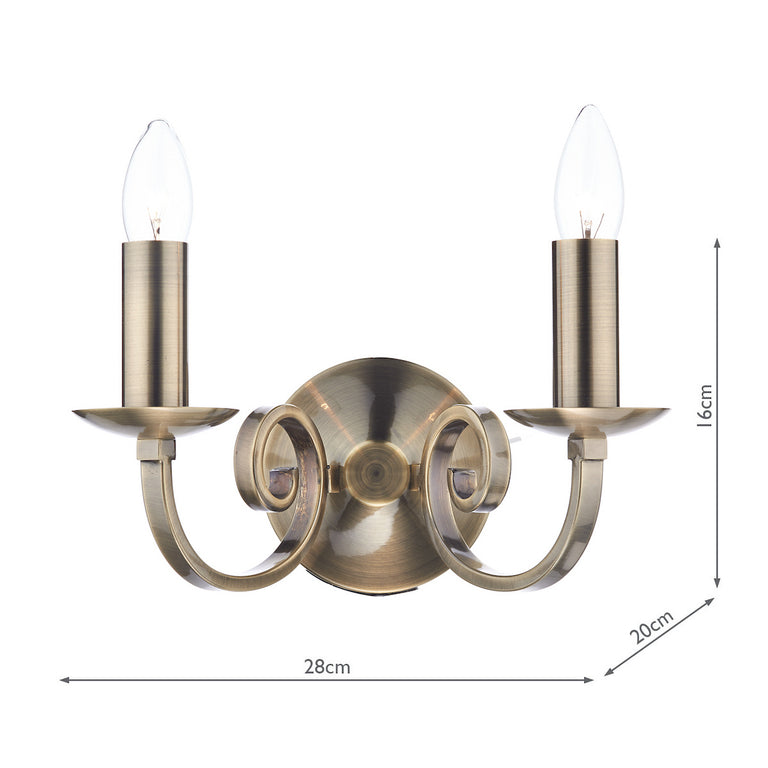 Murray 2 Light Wall Light Antique Brass – Classic Wall Fitting Light, Lighting Collection Home Decor Fixture