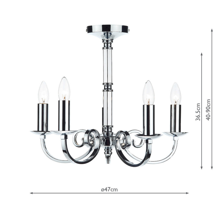 Murray 5 Light Armed Pendant Polished Chrome – Hanging Metal Pendant Ceiling Light Fixture