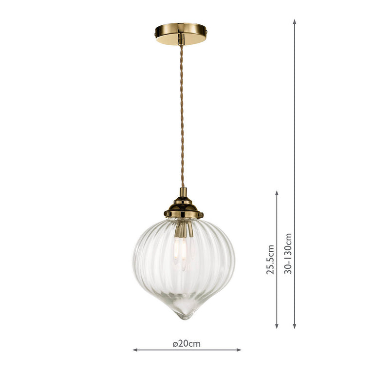 Mya Pendant Antique Brass with Mouth Blown Glass Shade, Adjustable Hanging Light for Home Decor