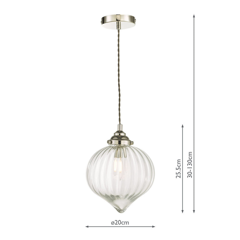 Mya Pendant Polished Nickel Ceiling Light with Mouth Blown Glass Shade Hanging Light