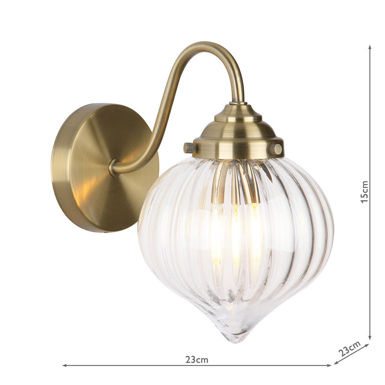 Mya Wall Light Antique Brass and Mouth-Blown Glass Drop Shade – Antique Brass Wall Light for Home Decor