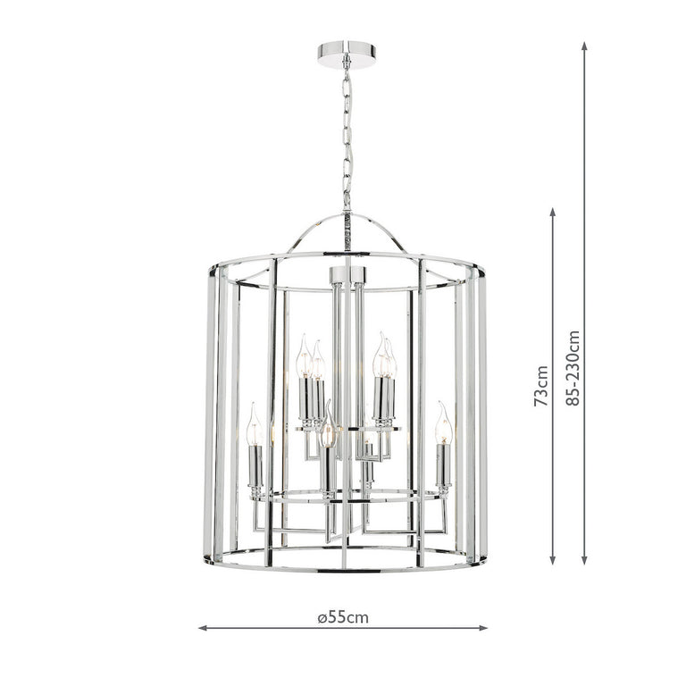 Myka 8 Light Lantern Polished Chrome Hanging Ceiling Light Pendant for Home Decor