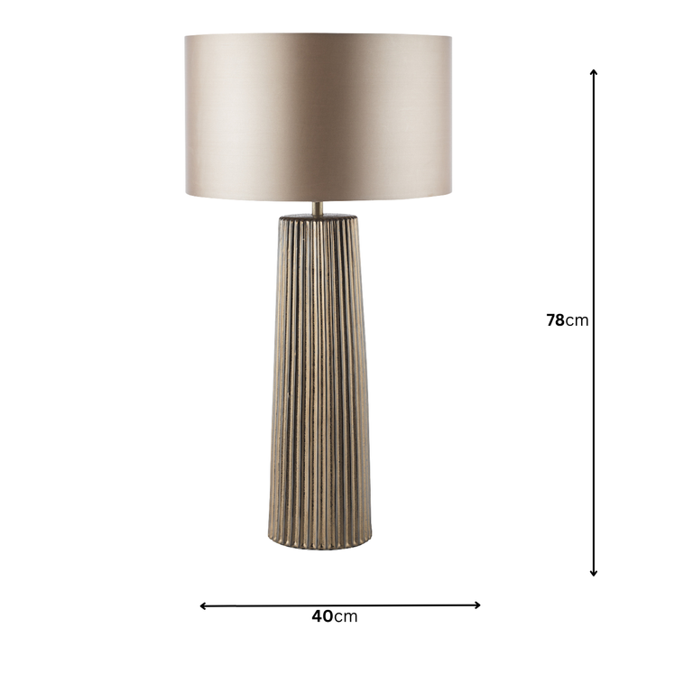 Myla Ceramic Table Lamp Bronze with Taupe Drum Shade – Large Ribbed Home Decor Lighting