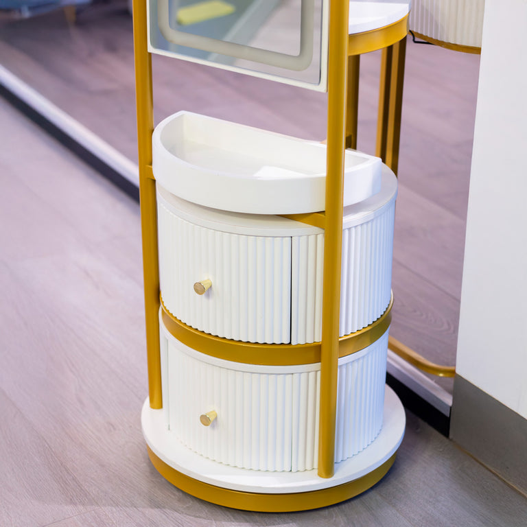 Nadia Rotating LED Dressing Mirror with Drawers – Gold Long Mirror
