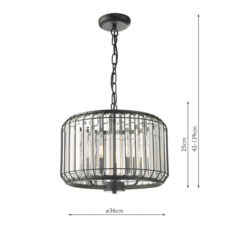 Naeva 3 Light Pendant Matt Black and Crystal Ceiling Light Adjustable Hanging Ceiling Light