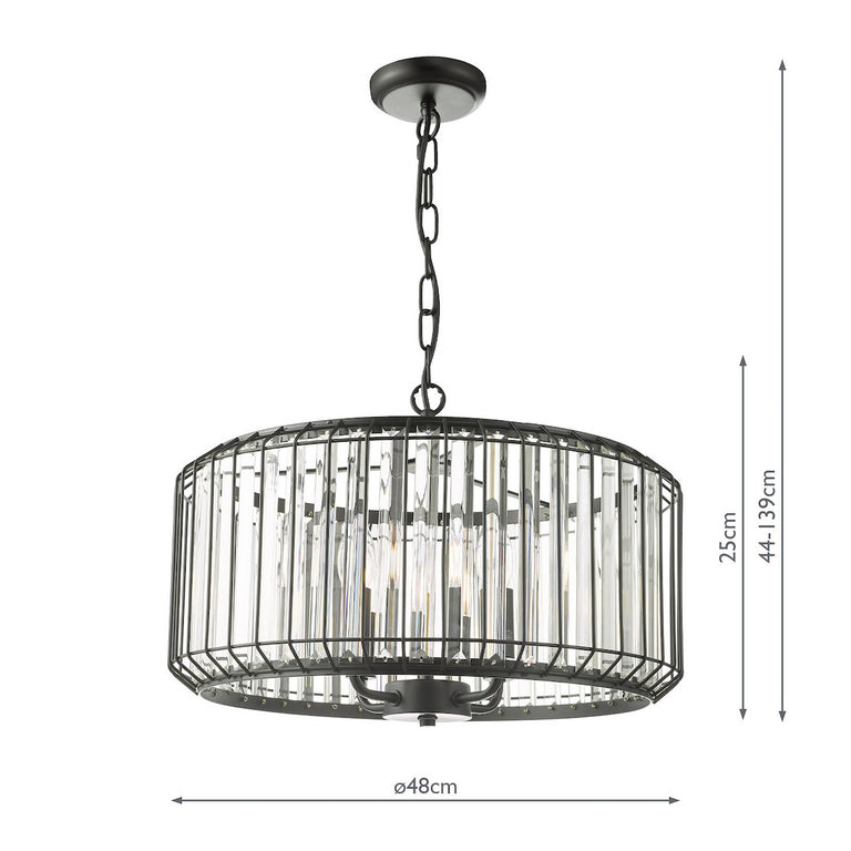 Naeva 4 Light Pendant Matt Black with Crystal Shade Adjustable Hanging Ceiling Light