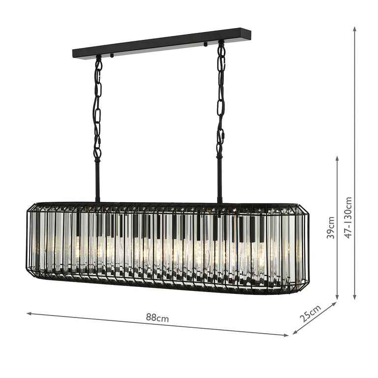 Naeva 5 Light Bar Pendant Matt Black with Crystal Hanging Ceiling Light Collection