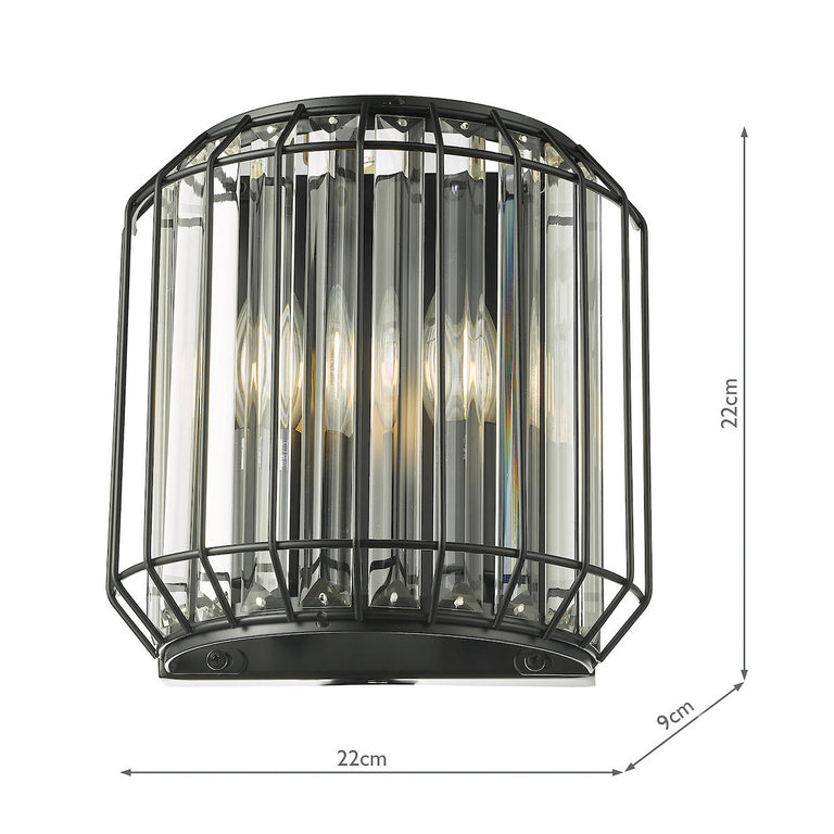 Naeva 2 Light Wall Light Matt Black and Crystal – Contemporary Wall Fitting Light for Modern Home Decor